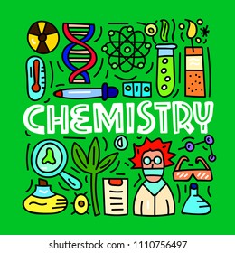 Chemistry. Subject concept.Lettering card. Vector illustration