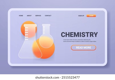 Chemistry subject course horizontal landing page. Online education glass morphism vector illustrator