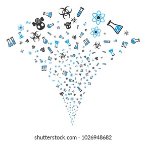 Chemistry Symbols explosion fountain. Vector illustration style is flat iconic symbols. Object fountain constructed from random pictograms as chemistry symbols fireworks.