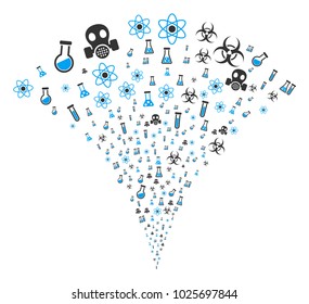Chemistry Symbols fireworks fountain. Vector illustration style is flat iconic symbols. Object fountain constructed from random pictographs as chemistry symbols fireworks.