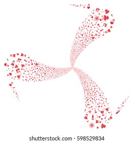 Chemistry Symbols fireworks swirl rotation. Vector illustration style is flat red iconic symbols on a white background. Object whirl done from random pictographs.