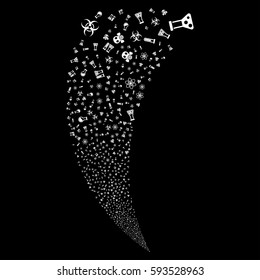 Chemistry Symbols random fireworks stream. Vector illustration style is flat white iconic symbols on a black background. Object fountain done from scattered pictograms.