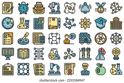 Chemistry teacher icons set outline vector. Science career. Professional biology color line flat isolated on white