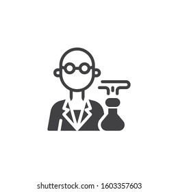 Chemistry teacher profession avatar vector icon. filled flat sign for mobile concept and web design. Laboratory scientist work with chemical flask glyph icon. Symbol logo illustration. Vector graphics
