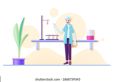 A chemistry teacher's vector illustration on the classroom platform