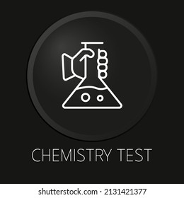 Prueba química icono de línea vectorial mínimo en botón 3D aislado en fondo negro. Vector Premium.
