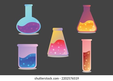 chemistry test tube flasks liquid and bubbles are beautiful like magic. Good for use in science laboratories biology.Vector colorful icons