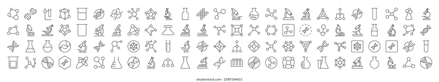 Chemistry Thin Line Icon Set. Editable Stroke. Suitable for Banners, Cards, Social Networks, Apps 