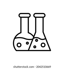 Chemistry thin line icon: two beakers with liquid. Modern vector illustration.