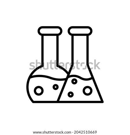 Chemistry thin line icon: two beakers with liquid. Modern vector illustration.