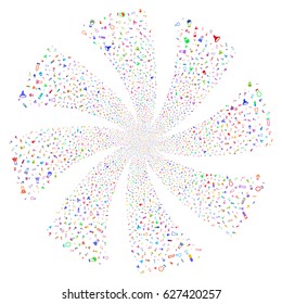 Chemistry Tubes fireworks swirl rotation. Vector illustration style is flat bright multicolored iconic symbols on a white background. Object flower organized from random design elements.