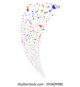Chemistry Tubes random fireworks stream. Vector illustration style is flat bright multicolored iconic symbols on a white background. Object fountain made from scattered icons.