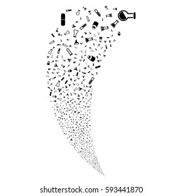 Chemistry Tubes random fireworks stream. Vector illustration style is flat black iconic symbols on a white background. Object fountain constructed from scattered pictograms.