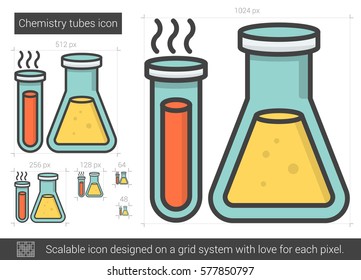 Chemistry tubes vector line icon isolated on white background. Chemistry tubes line icon for infographic, website or app. Scalable icon designed on a grid system.