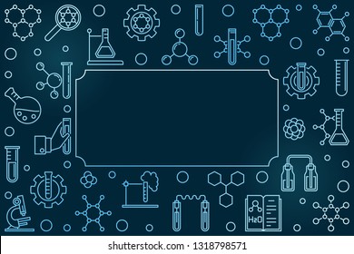 Chemistry vector blue horizontal frame in outline style on dark background