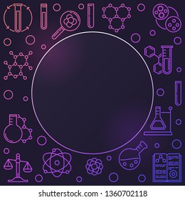 Chemistry vector colored background with chemical linear icons and round empty space for text