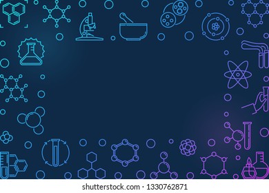 Chemistry vector colorful horizontal frame in outline style on dark background