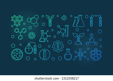 Chemistry vector colorful outline illustration or horizontal banner on dark background