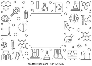Chemistry vector concept horizontal frame or illustration in thin line style