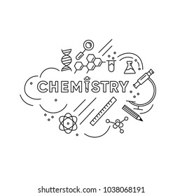 Chemistry - vector concept. Isolated vector composition for training, learning poster, card, blog, banner, notebook cover