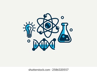 Chemistry vector detailed icon, science theme, laboratory flasks and microscopic molecules, pharmacology and biochemistry.