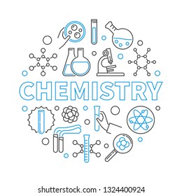 Chemistry vector Education concept round illustration in thin line style on white background