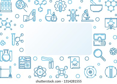 Chemistry vector horizontal illustration or frame in thin line style on white background