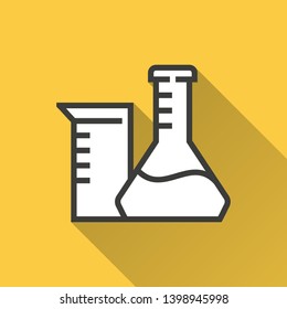 Chemistry vector icon with long shadow. Simple illustration isolated on yellow background for graphic and web design.
