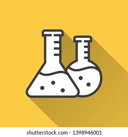 Chemistry vector icon with long shadow. Simple illustration isolated on yellow background for graphic and web design.