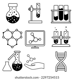 Chemistry vector icon set. laboratory illustration sign collection. analyzes symbol. experiences logo.