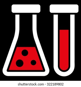 Chemistry vector icon. Style is bicolor flat symbol, red and white colors, rounded angles, black background.