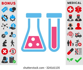 Chemistry vector icon. Style is bicolor flat symbol, pink and blue colors, rounded angles, white background.