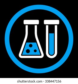 Chemistry vector icon. Style is bicolor flat rounded symbol, blue and white colors, rounded angles, black background.