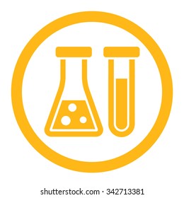 Chemistry vector icon. Style is flat rounded symbol, yellow color, rounded angles, white background.
