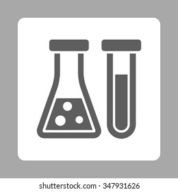 Chemistry vector icon. Style is flat rounded square button, dark gray and white colors, silver background.