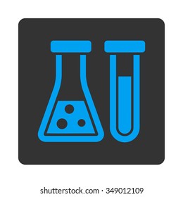 Chemistry vector icon. Style is flat rounded square button, blue and gray colors, white background.