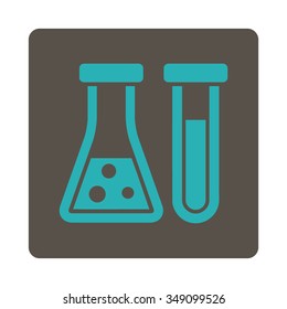 Chemistry vector icon. Style is flat rounded square button, cyan and grey colors, white background.