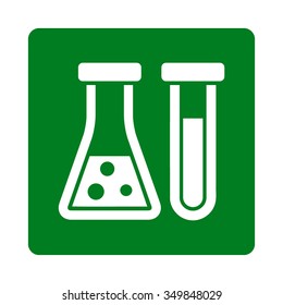 Chemistry vector icon. Style is flat rounded square button, white and green colors, white background.