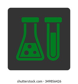 Chemistry vector icon. Style is flat rounded square button, green and gray colors, white background.