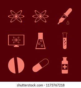 chemistry vector icons set. with atom monitor, test tube, dropper pipette and capsule in set