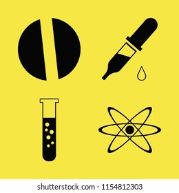 chemistry vector icons set. with pill, atom, dropper pipette and test tube in set