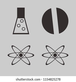chemistry vector icons set. with test tube, atom and pill in set