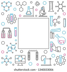 Chemistry vector illustration with square frame in thin line style on white background