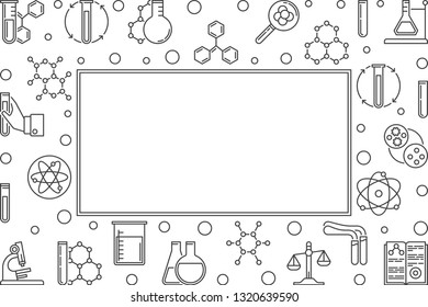 Chemistry vector minimal horizontal background with chemical outline icons and empty space for text