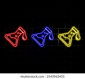 Chemie-Vektorbanner. Leuchtzeichen des Reagenzglases.