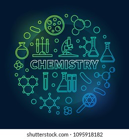 Chemistry vector round colored concept education and science illustration in thin line style on dark background