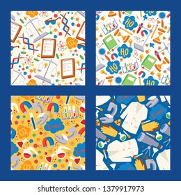 Chemistry vector seamless pattern chemical science backdrop pharmacy research in school laboratory illustration set of background lab scientific equipment microscope.