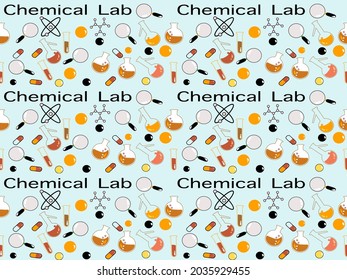 chemistry vector, seamless pattern with plots, and laboratory equipment, struction molegul chemical. chemical molecular structure. 
