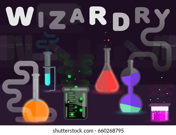 Chemistry is a wizardry concept illustration. Flat style vector design