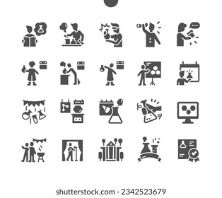 Chemist's Day in May. University holiday, picnics. Scientific lectures. Calendar. Holiday. Science exhibitions. Vector Solid Icons. Simple Pictogram